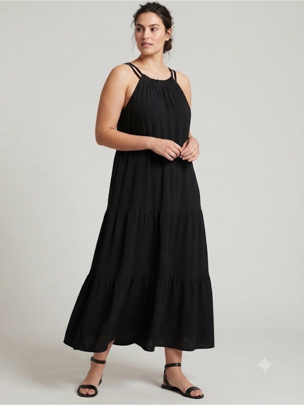 MAX STUDIO Tiered Sleeveless Maxi Dress 1X 23” p2p Black EUC